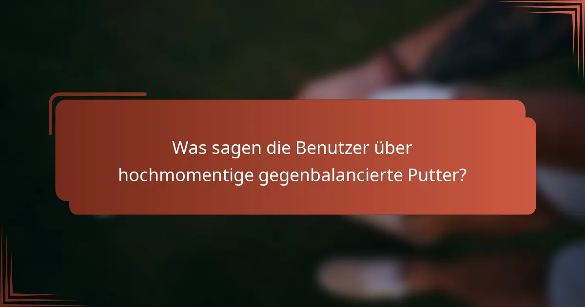 Was sagen die Benutzer über hochmomentige gegenbalancierte Putter?